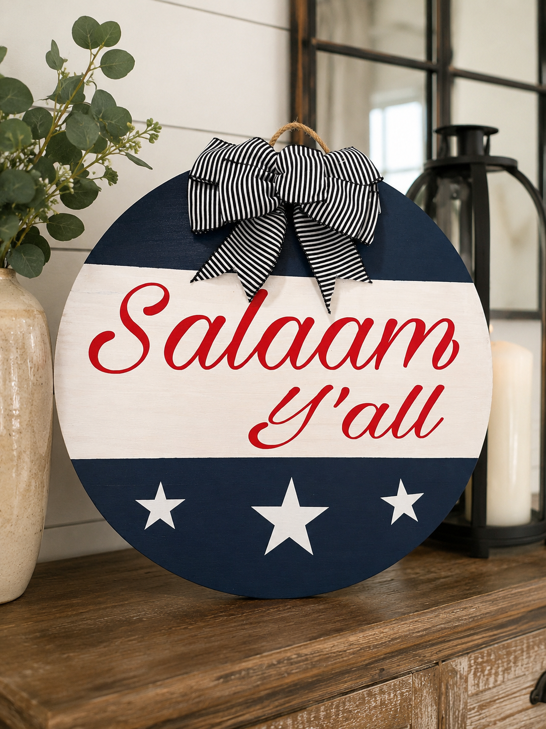 Salaam Y’all Wooden Door Sign | Patriotic Islamic Home Decor