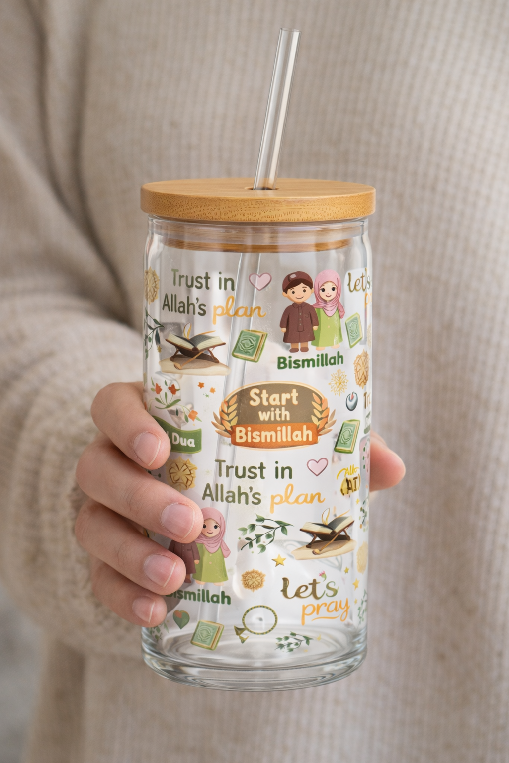 Start With Bismillah Glass Tumbler