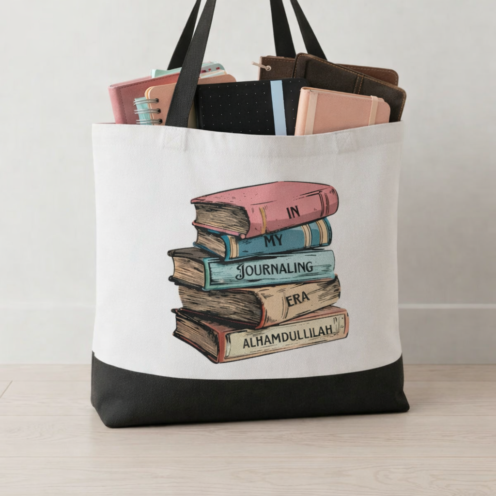 In My Journaling Era Alhamdulillah Tote Bag - Islamic Canvas Bag for Planners & Notebooks