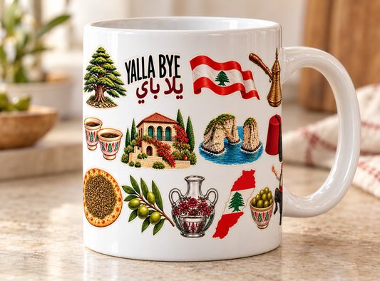Lebanese Coffee Mug, Yalla Bye & Khalas Mug, Lebanon Heritage Cup, Arabic Coffee Lover