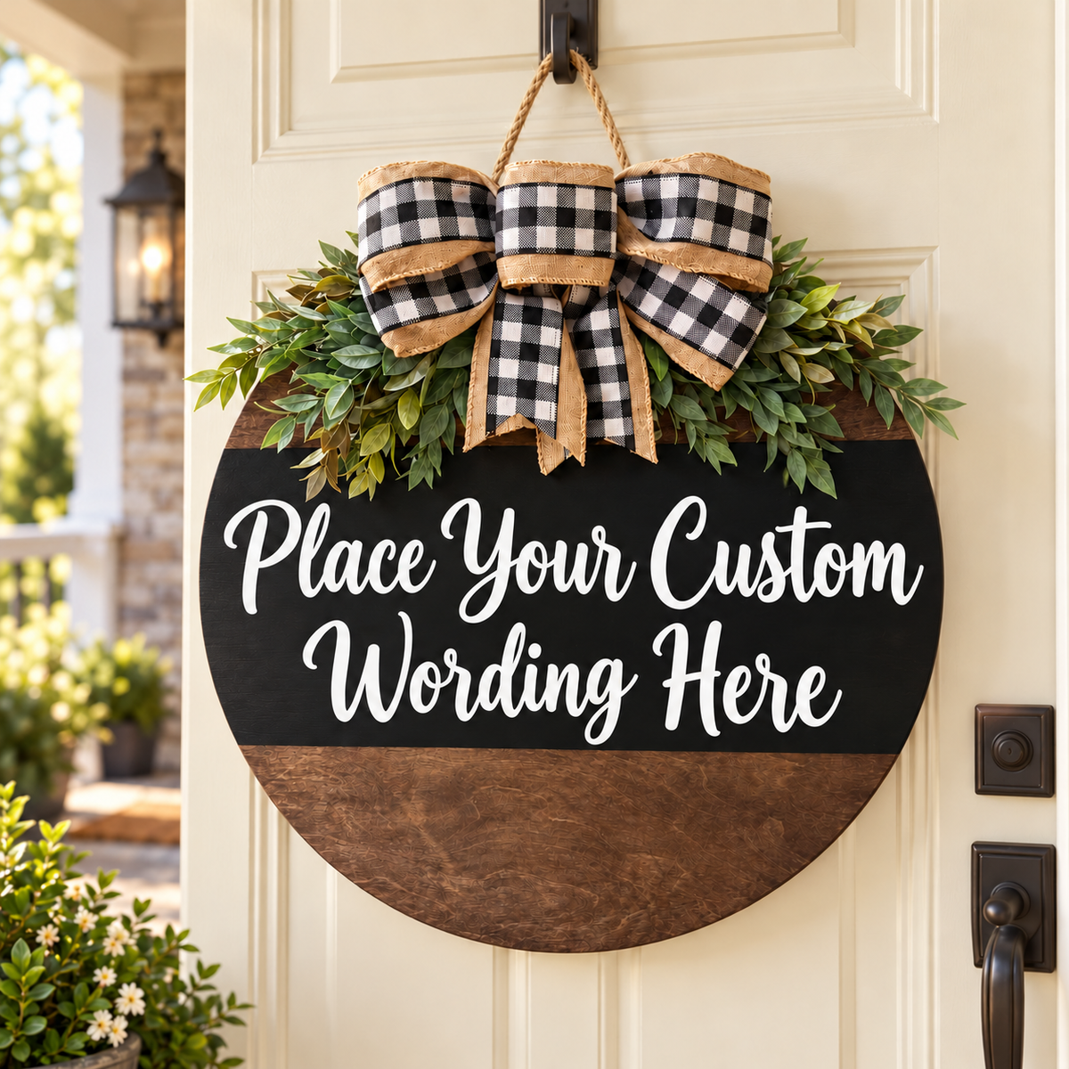 Personalized Wood Door Hanger, Custom Wording Round Door Sign