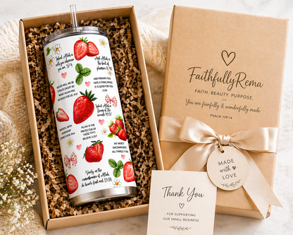 Strawberry or Sunflower Quran verse 20oz Skinny Tumbler