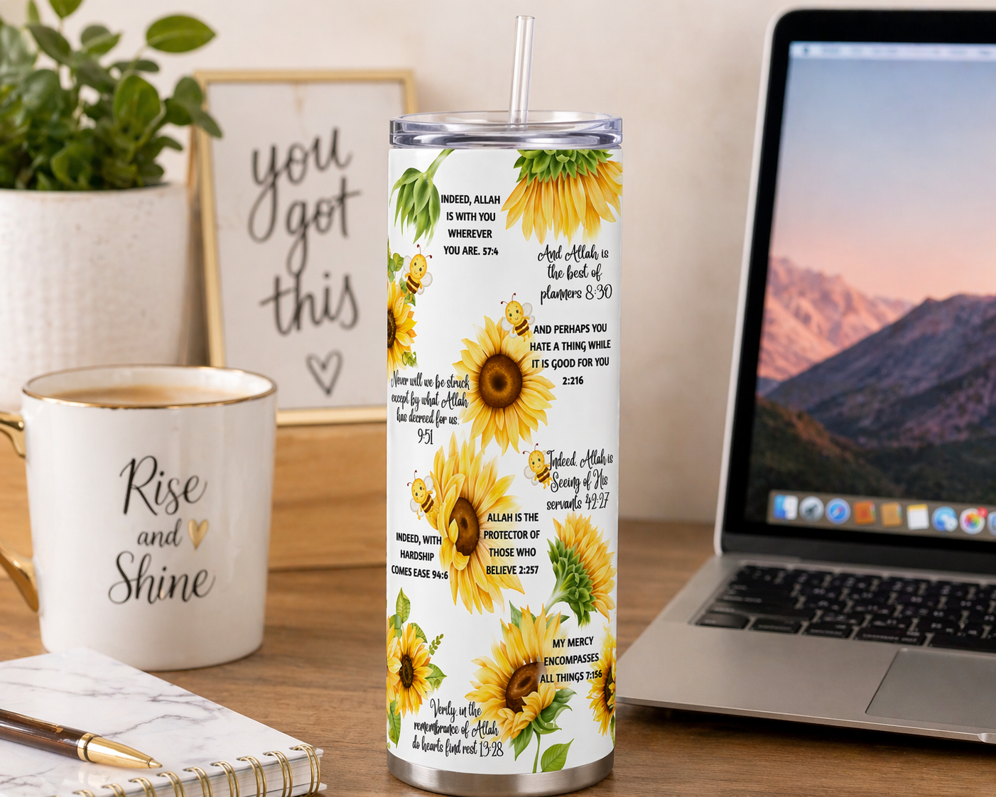 Strawberry or Sunflower Quran verse 20oz Skinny Tumbler