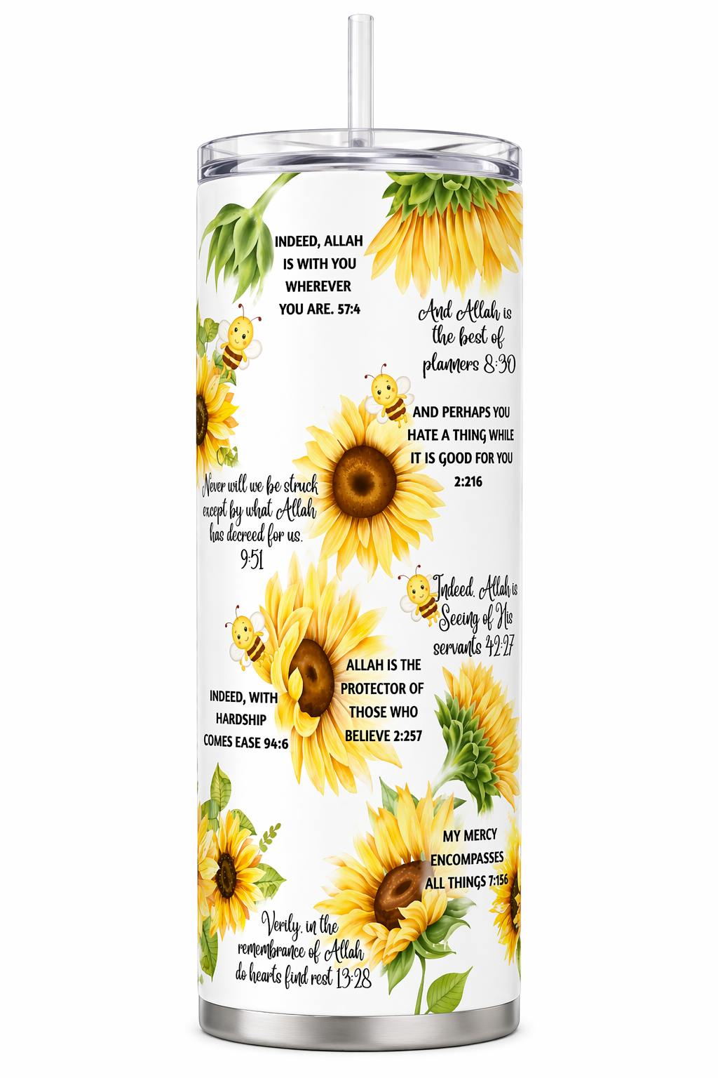 Strawberry or Sunflower Quran verse 20oz Skinny Tumbler