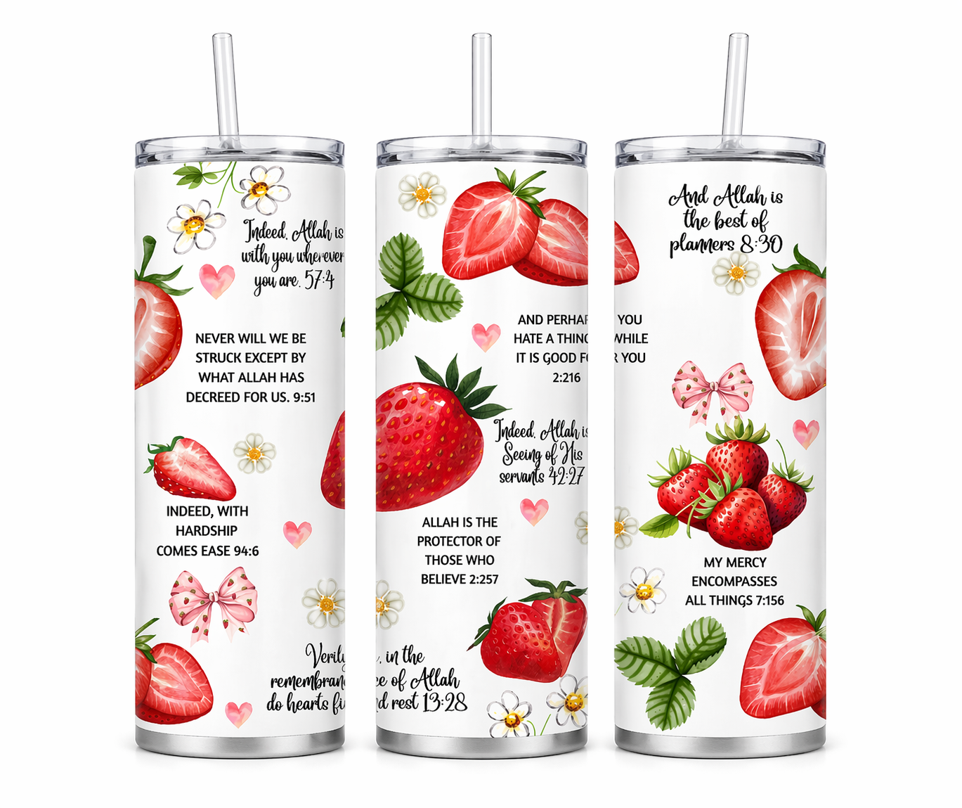 Strawberry or Sunflower Quran verse 20oz Skinny Tumbler