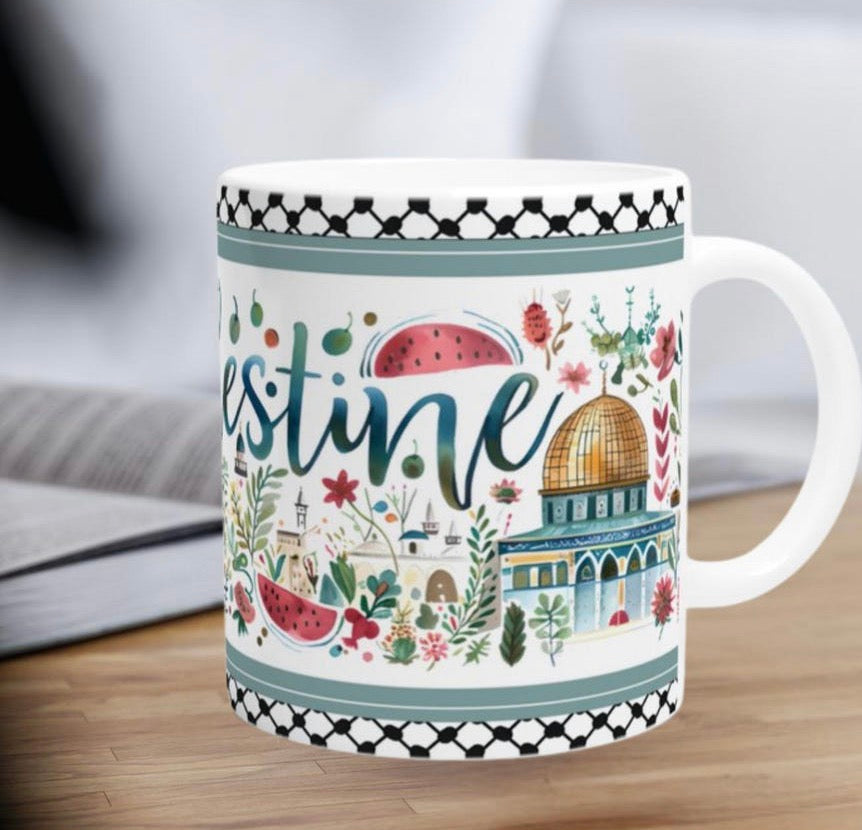 Palestine Floral Ceramic Mug – 11 oz Coffee Cup