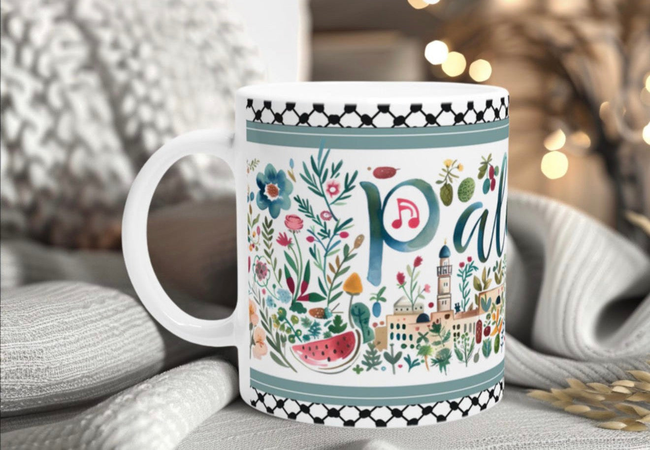Palestine Floral Ceramic Mug – 11 oz Coffee Cup