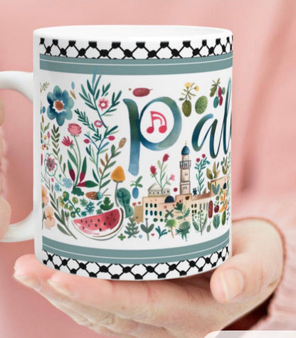 Palestine Floral Ceramic Mug – 11 oz Coffee Cup
