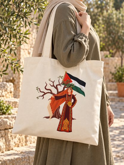 Palestinian Tote Bag, Palestine Flag Canvas Tote, Olive Tree Art, Palestinian Heritage Gift, Keffiyeh Style Shopper Bag