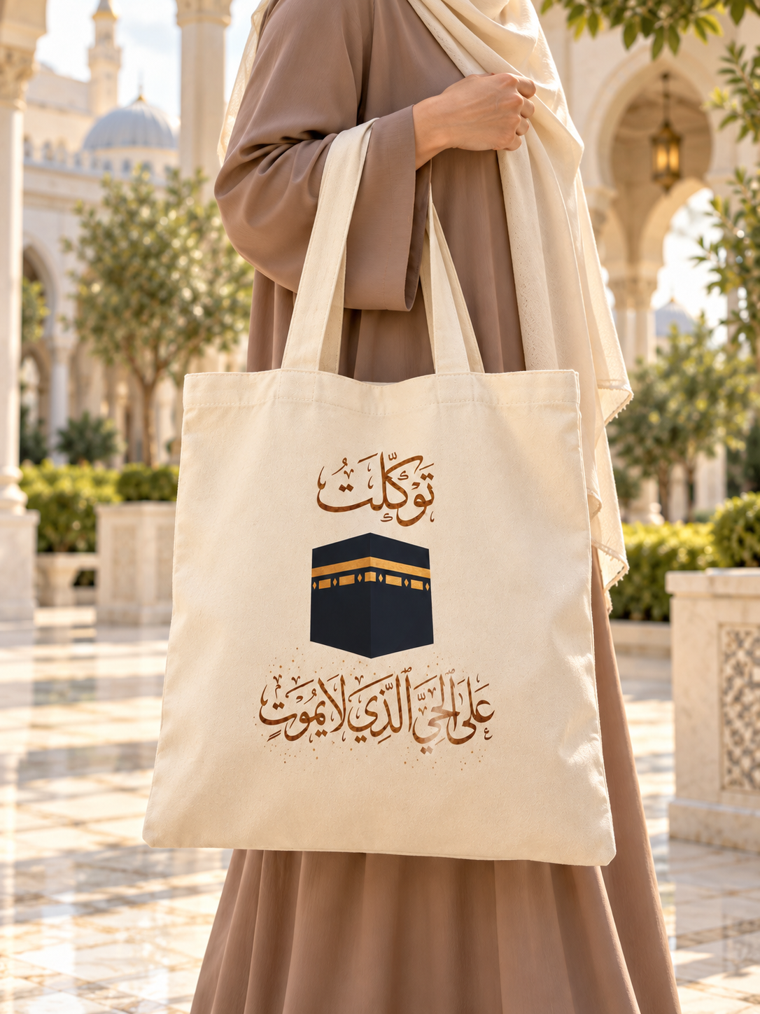 Tawakkul Tote Bag, Islamic Kaaba Canvas Tote, Arabic Calligraphy Bag, Muslim Travel Gift, Hajj and Umrah Gift