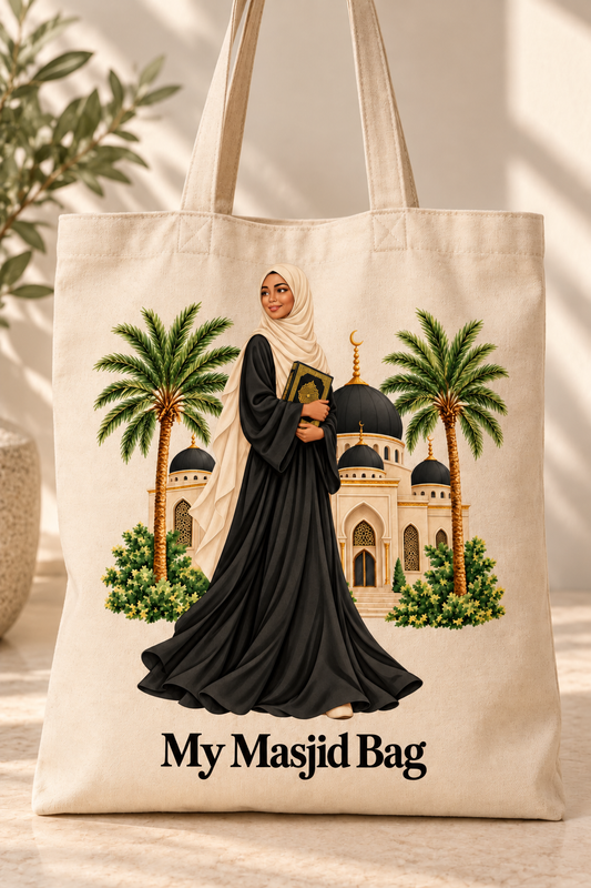 My Masjid Bag Tote, Green or Black Abaya Design, Muslim Woman Gift, Islamic Tote Bag, Ramadan and Eid Gift
