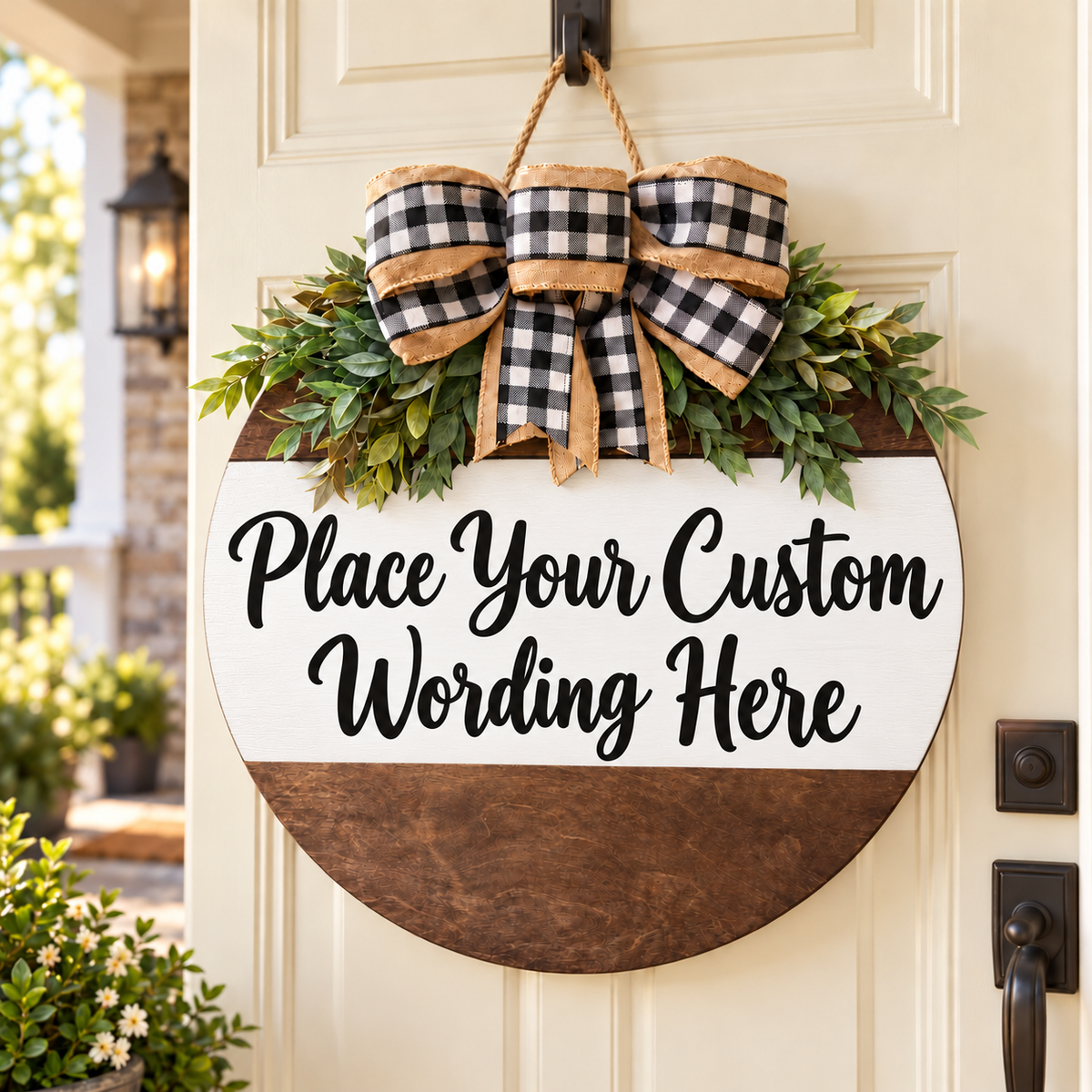 Personalized Wood Door Hanger, Custom Wording Round Door Sign