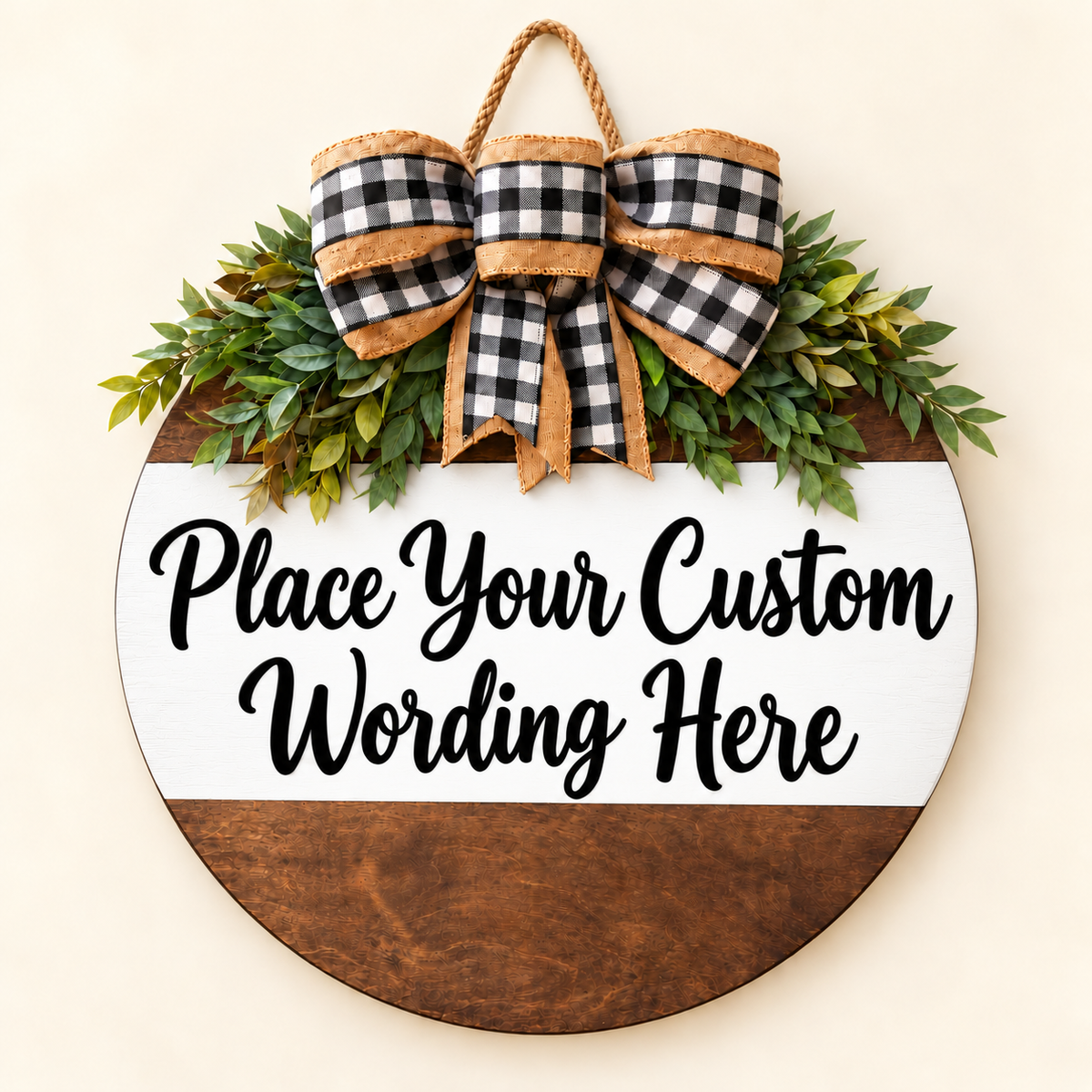 Personalized Wood Door Hanger, Custom Wording Round Door Sign