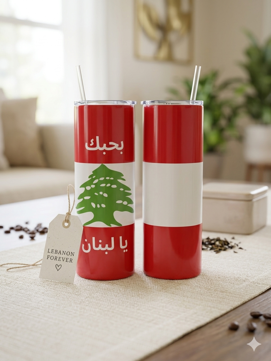 Lebanese Flag Tumbler | “بحبك يا لبنان” Behabak ya Lubnan