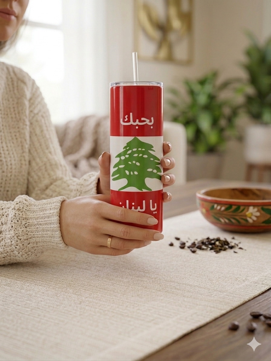 Lebanese Flag Tumbler | “بحبك يا لبنان” Behabak ya Lubnan