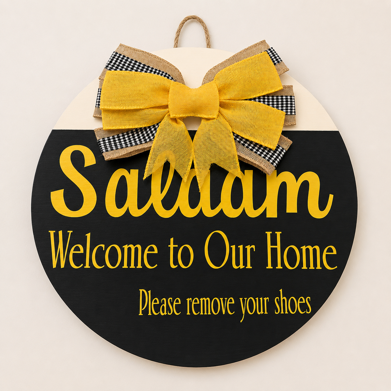 Salaam Welcome to Our Home Door Hanger | Please Remove Your Shoes Sign | Muslim Home Decor | Islamic Front Door Sign