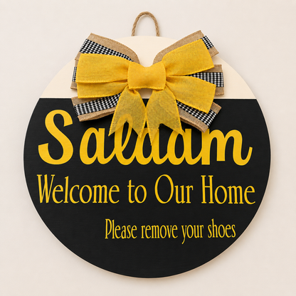 Salaam Welcome to Our Home Door Hanger | Please Remove Your Shoes Sign | Muslim Home Decor | Islamic Front Door Sign