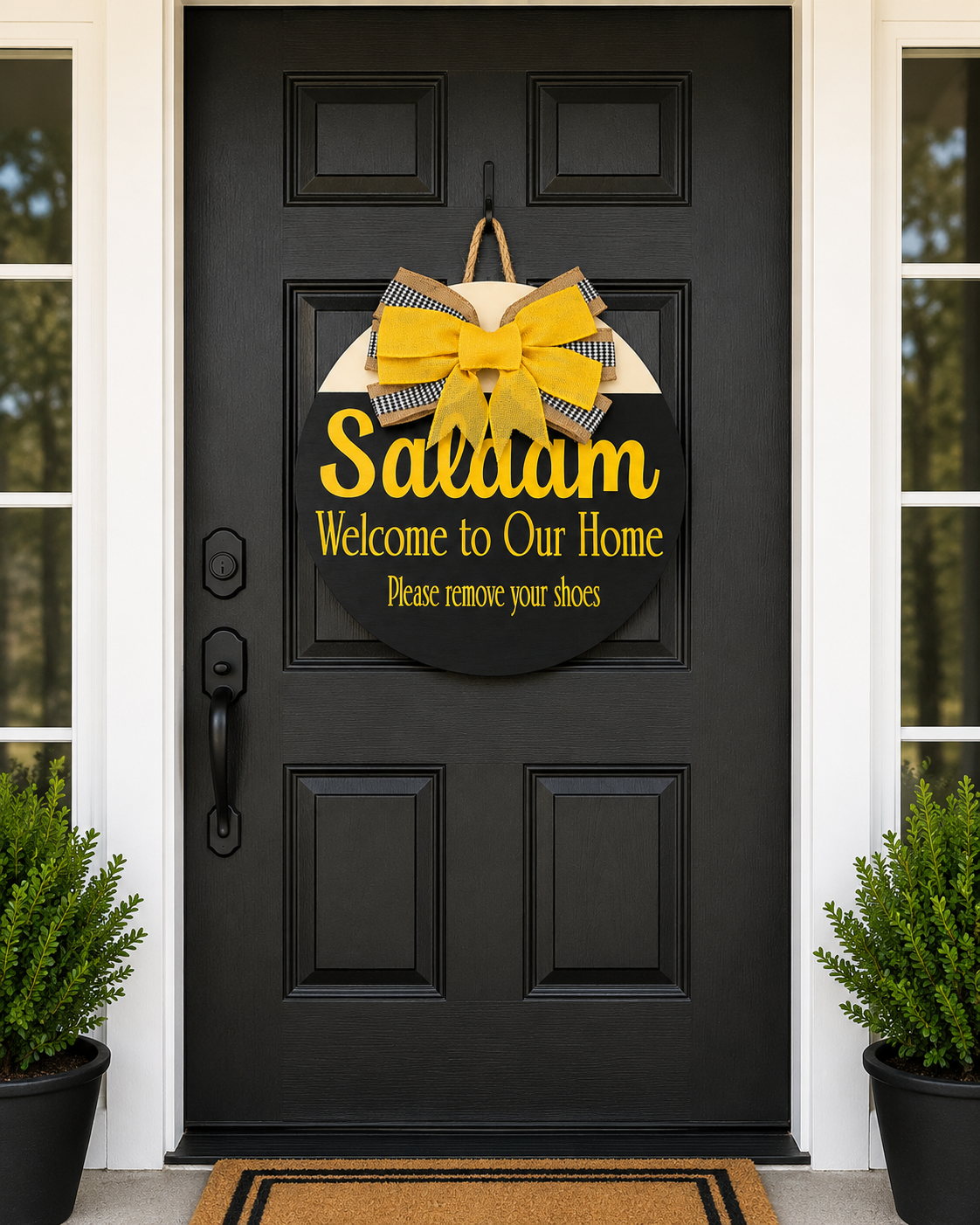 Salaam Welcome to Our Home Door Hanger | Please Remove Your Shoes Sign | Muslim Home Decor | Islamic Front Door Sign