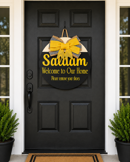Salaam Welcome to Our Home Door Hanger | Please Remove Your Shoes Sign | Muslim Home Decor | Islamic Front Door Sign